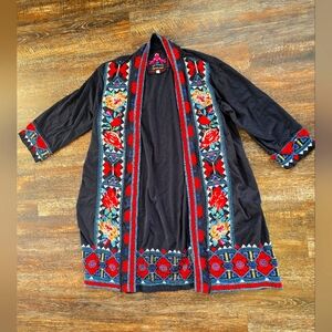 Johnny Was Black Embroidered Floral Kimono Small